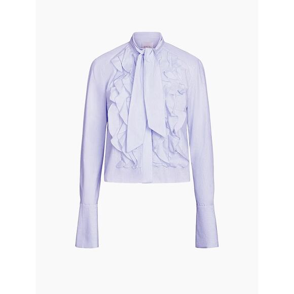 TWP Patti Tie Neck Ruffle Shirt in White Indigo XXS - Picture 5 of 5
